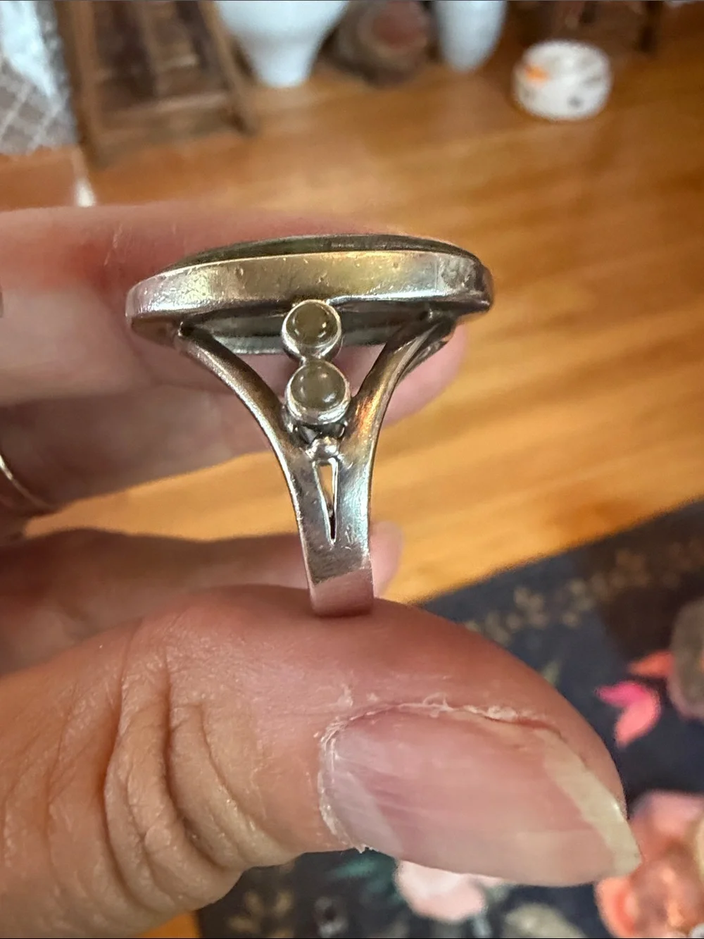 Vintage Sterling Silver Labradorite Oval Statement Ring Stamped 925 Size 8